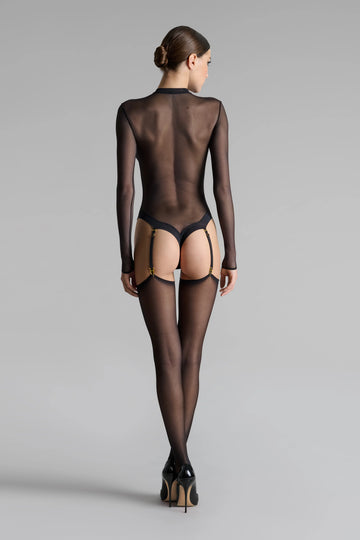 Maison Close Cut and Curled Sheer Black Stockings 20D