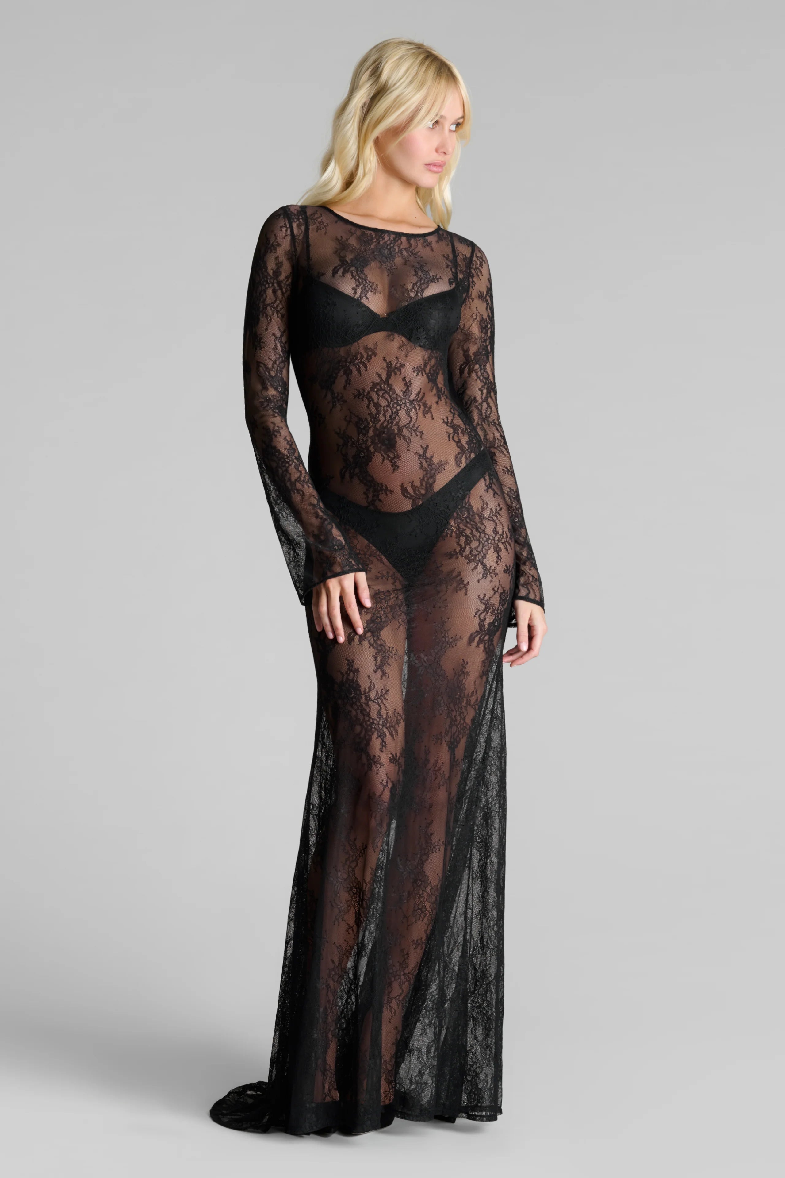 Long Lace Backless Dress