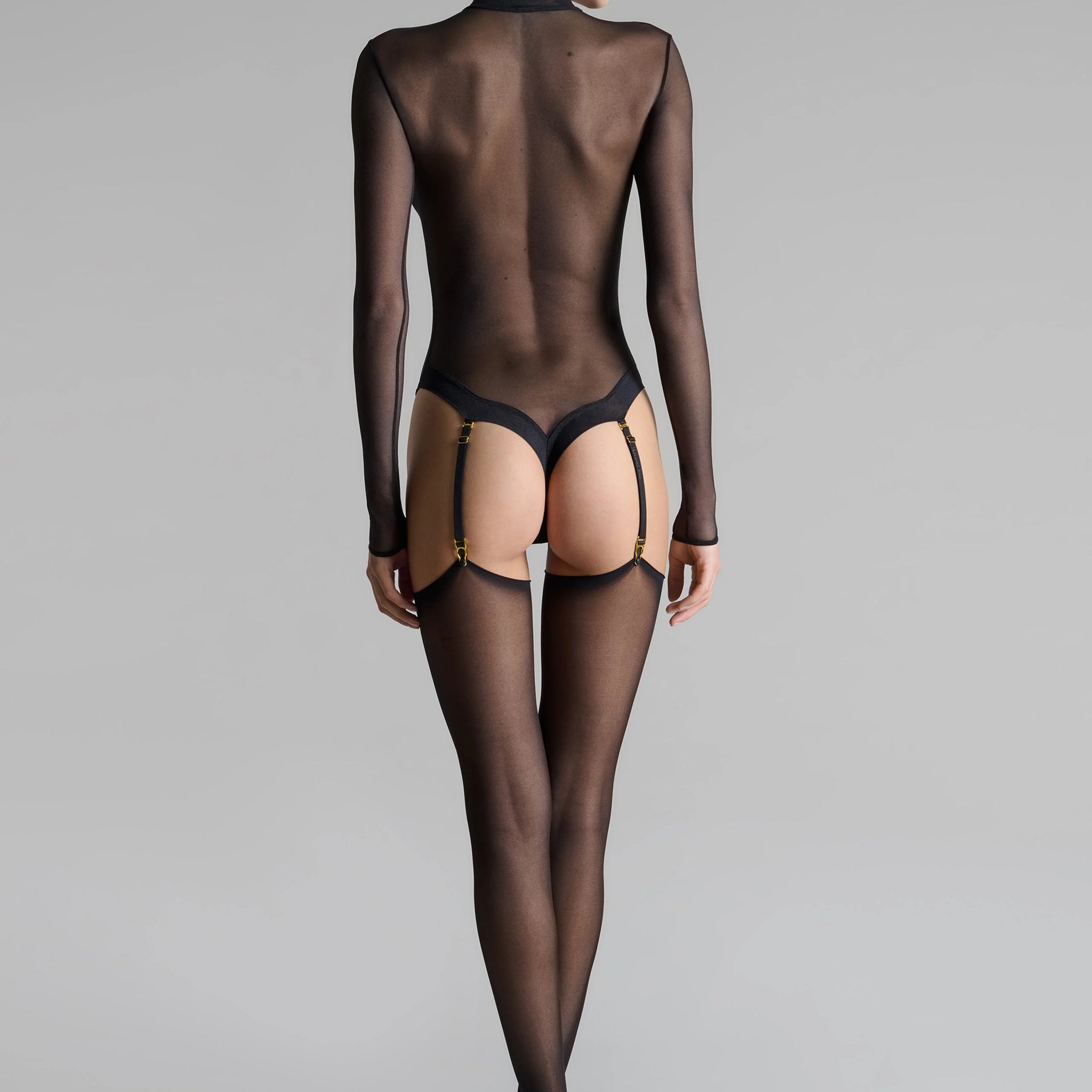 Maison Close Cut and Curled Sheer Black Stockings 20D